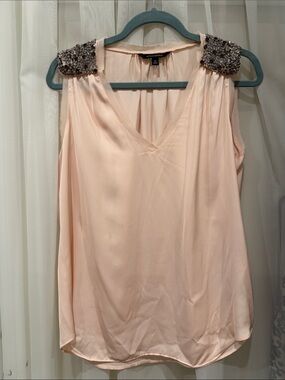 Banana Republic Peach Sleeveless V-Neck Blouse with Beaded Shoulders
